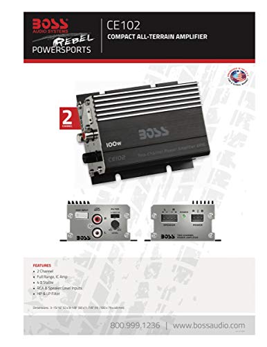 Boss Audio CE102 Watt, Chaos Epic, 2 Canales, 4 Ohm Clase Estable A/B, Rango Completo, Amplificador MOSFET para Coche