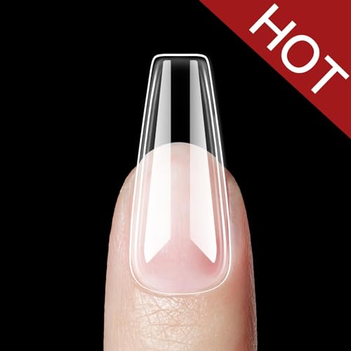 beetles Gel Polish - Kit de uñas de gel para uñas y pegamento Beetles, gel de uñas y gel base 2 en 1 con 500 piezas de puntas de ataúd y lámpara LED, kit de uñas acrílicas para manualidades, kit fácil de extensiones de uñas