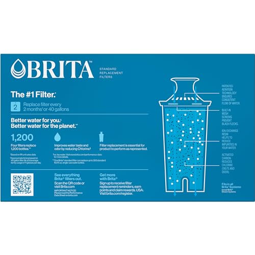 Brita Longlast Filtro de agua, filtros de repuesto de larga duración para jarras y dispensadores, Estándar, Blanco, 4ct, 4, 4