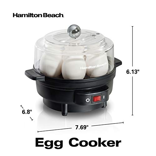 Hamilton Beach Olla eléctrica de huevo duro, 3 en 1: olla de huevo hervido, escalfador y omelette, puede contener 7 huevos, negro con perilla plateada (25500)