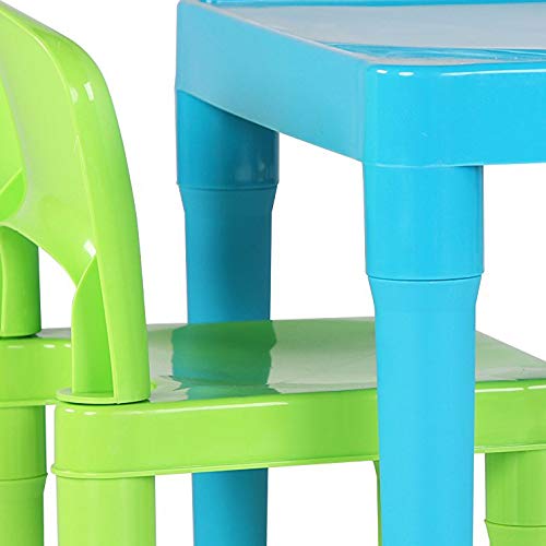 Humble Crew, Aqua Table & Green/Yellow - Juego de Mesa de plástico Ligero y 2 sillas, Cuadrado, para niños pequeños