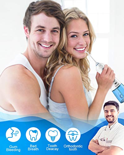 Nicefeel 300ML Portable and USB Rechargeable Oral Irrigator for Travel IPX7 Waterproof Water Flossing with 4 Jet Tips for Home