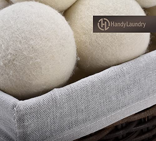 Handy Laundry Pelotas de lana secadoras – Suavizante de tela natural, reutilizable, reduce las arrugas de la ropa y ahorra tiempo de secado. La bola de secador grande es una mejor alternativa a las bolas de plástico y suavizante líquido.