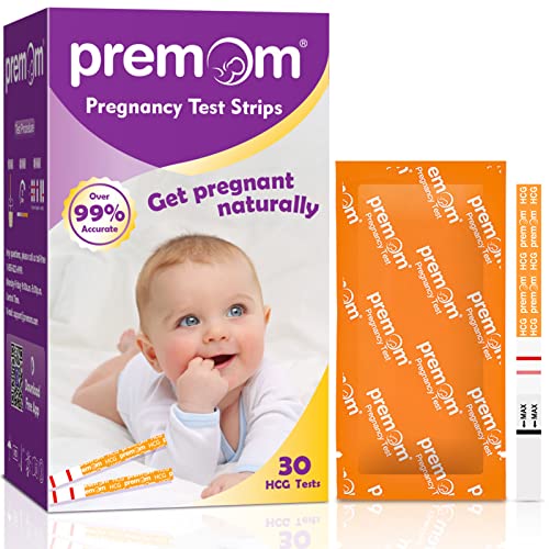 Premom HCG - Tiras de prueba de embarazo (15 unidades, envueltas individualmente) - Más del 99% de precisión y alimentado por Premom Predictor de ovulación iOS y Android APP