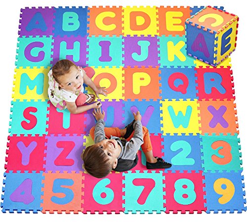 Click N' Play, alfombra de juego de rompecabezas de espuma de alfabeto y números, 36 azulejos (cada baldosa mide 12 x 12 pulgadas para una cobertura total de 36 pies cuadrados)