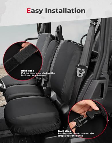 KEMIMOTO - Fundas de asiento UTV, impermeable, repelente al agua, juego de funda de asiento UTV con funda para reposacabezas compatible con Can Am Defender Max HD8/HD9/HD10 2017 – 2024 todos los modelos