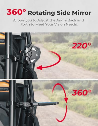 KEMIMOTO - Espejos laterales de aluminio UTV, se adapta a barra enrollable de 1.75"-2" con parabrisas, compatible con Polaris RZR Turbo XP1000 Can Am Talon Kawasaki, espejos laterales reemplazables