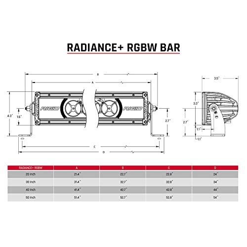 RIGID INDUSTRIES 250053 Radiance+ Barra de luz RGBW de 50 pulgadas