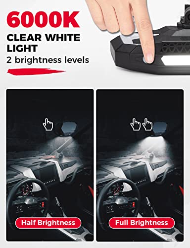 KEMIMOTO - Espejo retrovisor UTV con luz incorporada, batería recargable incorporada, espejo UTV ajustable de 360 ° para barra enrollable de 1.6-2 pulgadas, compatible con Polaris RZR Mule