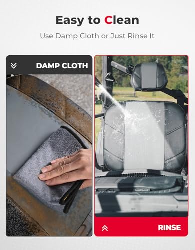 KEMIMOTO UTV - Fundas de asiento de piel, repelente al agua, juego de cojines de asiento UTV con funda para reposacabezas compatible con Can Am Defender delantero, dos puertas, fundas de asiento de banco divididas
