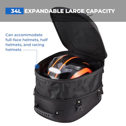 KEMIMOTO - Bolsa trasera para motocicleta, de doble uso, impermeable, para asiento trasero de motocicleta, bolsa de equipaje con 6 correas, bolsa de almacenamiento expandible