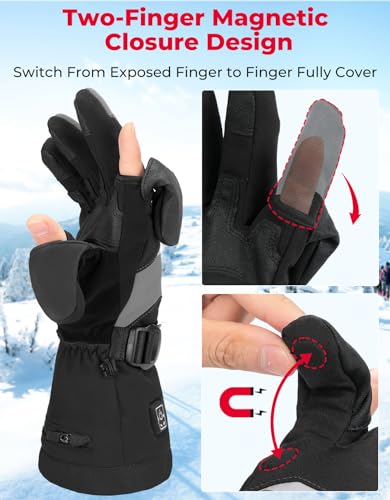 KEMIMOTO - Guantes calefactados para hombres y mujeres, guantes de pesca con hielo, batería eléctrica recargable, 2 unidades, calentador de manos de 7.4 V, para invierno, motocicleta, esquí, snowboard, caza, camping
