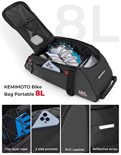 KEMIMOTO - Bolsa trasera para bicicleta, bolsa de maletero, bolsa de PVC impermeable, para bicicleta, alforja para bicicleta de montaña, de carretera universal, bolsa de 8 L, para compras, viajeros y ciclismo