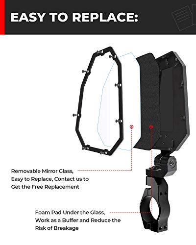 KEMIMOTO - Espejos laterales de aluminio UTV, se adapta a barra enrollable de 1.75"-2" con parabrisas, compatible con Polaris RZR Turbo XP1000 Can Am Talon Kawasaki, espejos laterales reemplazables