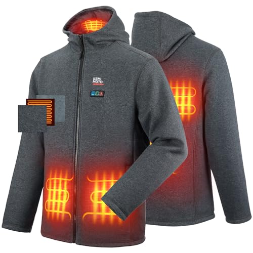 KEMIMOTO Sudadera con capucha térmica con batería de 12 V, sudadera térmica para hombres y mujeres, chaqueta de forro polar con cremallera completa
