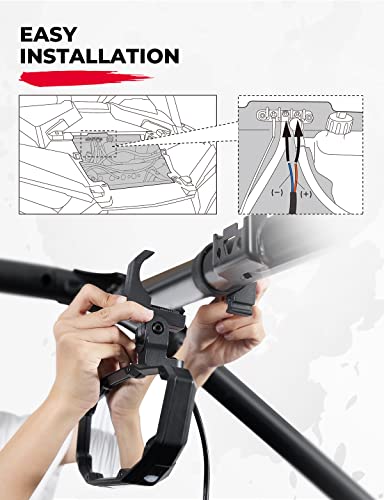KEMIMOTO - Espejo retrovisor UTV con luz incorporada, batería recargable incorporada, espejo UTV ajustable de 360 ° para barra enrollable de 1.6-2 pulgadas, compatible con Polaris RZR Mule