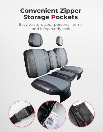 KEMIMOTO UTV - Fundas de asiento de piel, repelente al agua, juego de cojines de asiento UTV con funda para reposacabezas compatible con Can Am Defender delantero, dos puertas, fundas de asiento de banco divididas