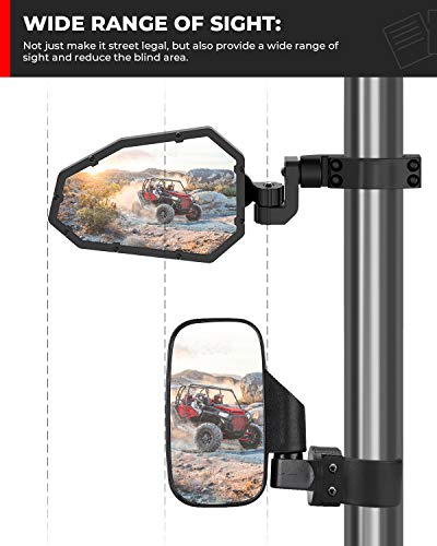 KEMIMOTO - Espejos laterales de aluminio UTV, se adapta a barra enrollable de 1.75"-2" con parabrisas, compatible con Polaris RZR Turbo XP1000 Can Am Talon Kawasaki, espejos laterales reemplazables