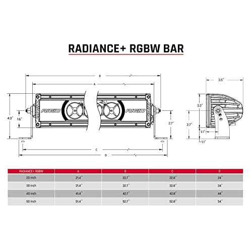 RIGID INDUSTRIES 340053 Radiance+ Barra de luz curvada RGBW de 40 pulgadas