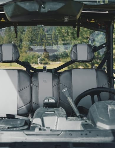 KEMIMOTO UTV - Fundas de asiento de piel, repelente al agua, juego de cojines de asiento UTV con funda para reposacabezas compatible con Can Am Defender delantero, dos puertas, fundas de asiento de banco divididas