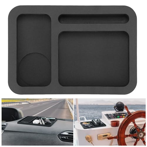 Kemimoto Almohadilla para tablero de barco, accesorios para teléfono celular, soporte para salpicadero de barco, organizador de tablero de barco, compartimentos separados para teléfonos celulares, herramientas de pesca, navegación, soporte de accesorios d
