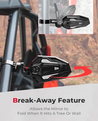 KEMIMOTO - Espejos laterales de aluminio UTV, se adapta a barra enrollable de 1.75"-2" con parabrisas, compatible con Polaris RZR Turbo XP1000 Can Am Talon Kawasaki, espejos laterales reemplazables
