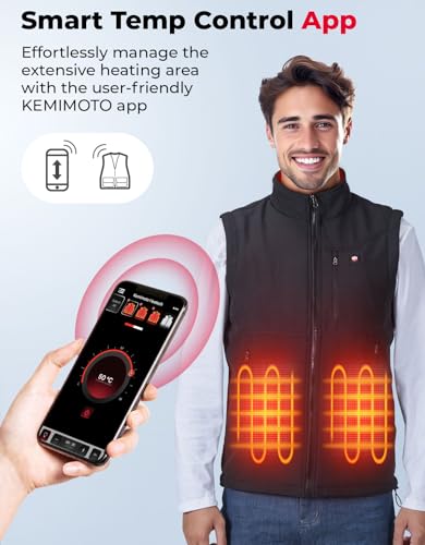 KEMIMOTO - Chaleco calefactor para hombre con batería incluida, chaleco térmico ligero para hombre por APP Control de temperatura para esquí, senderismo