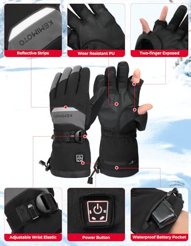 KEMIMOTO - Guantes calefactados para hombres y mujeres, guantes de pesca con hielo, batería eléctrica recargable, 2 unidades, calentador de manos de 7.4 V, para invierno, motocicleta, esquí, snowboard, caza, camping
