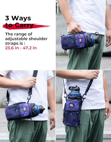 KEMIMOTO - Bolsa para botellas de agua, portabidones de agua con correa ajustable para el hombro, soporte para botellas de agua para senderismo, camping, pesca, compatible con YETI 32 onzas, 44 onzas, 64 onzas