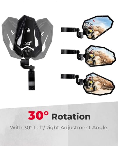 KEMIMOTO - Espejos laterales de aluminio UTV, se adapta a barra enrollable de 1.75"-2" con parabrisas, compatible con Polaris RZR Turbo XP1000 Can Am Talon Kawasaki, espejos laterales reemplazables