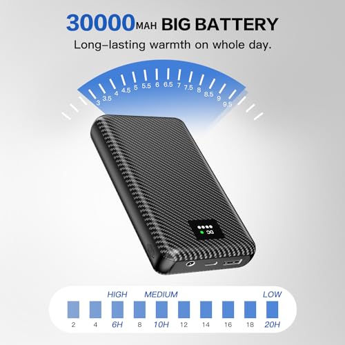 THOUSTA Paquete de batería de chaleco calefactado de 7,4 V con visualización LED de 30000 mAh de gran capacidad para chamarra climatizada, almohadilla de dormir con calefacción, puerto CC y puerto USB cargador de teléfono