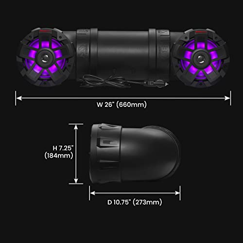 BOSS Audio Systems ATV65BRGB ATV UTV Sistema de sonido resistente a la intemperie – Altavoces de 6,5 pulgadas, tweeters de 1 pulgada, amplificador integrado, Bluetooth, iluminación multicolor, fácil instalación