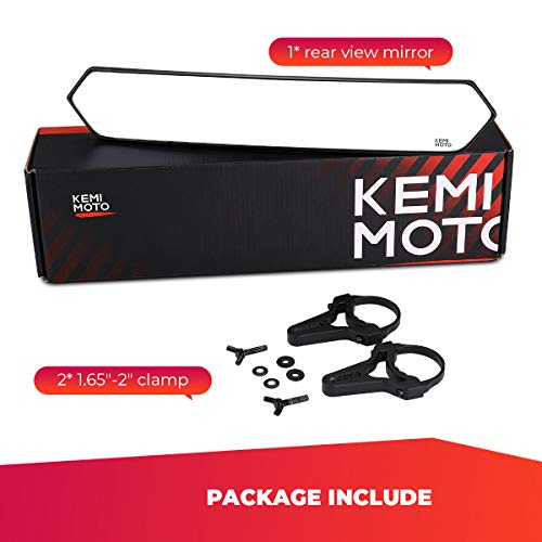 KEMIMOTO UTV espejo central lado a lado, espejo UTV de 15 pulgadas con abrazaderas ajustables de perfil bajo para barras de 1.65 a 2 pulgadas, compatible con Polaris RZR 2008-2023 y Can-Am