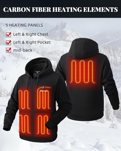 Venustas - Sudadera con capucha climatizada con batería de 7.4 V para unisex con 5 zonas de calefacción, sudadera con calefacción para hombres y mujeres