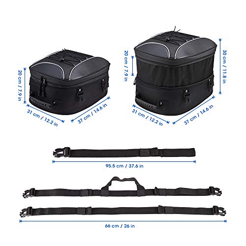 KEMIMOTO - Bolsa trasera para motocicleta, de doble uso, impermeable, para asiento trasero de motocicleta, bolsa de equipaje con 6 correas, bolsa de almacenamiento expandible