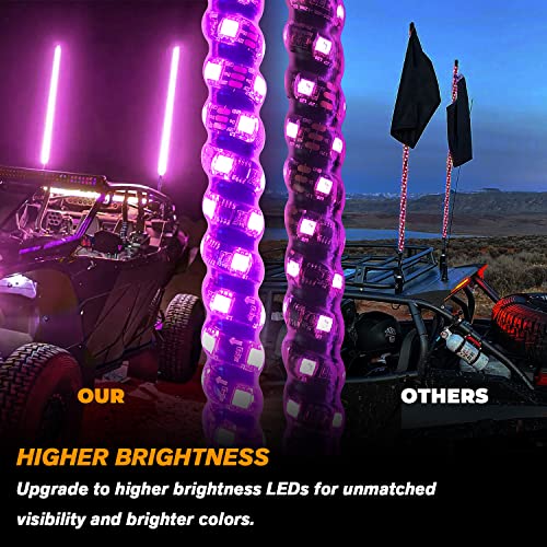 omotor 2 luces LED de 4 pies con Bluetooth y control remoto en espiral RGB Chase Light Offroad 360 ° Spiraling Rising Dream Wrap Baile látigos