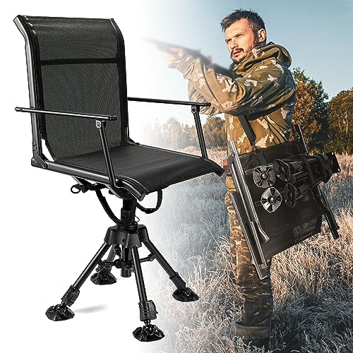 KEMIMOTO Silla de caza giratoria silenciosa de 360 grados, altura ajustable, plegable, portátil, cómoda, silla de caza y pesca