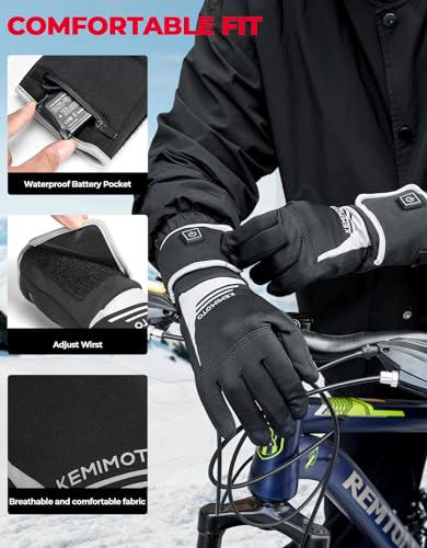 KEMIMOTO - Guantes calefaccionados para motocicleta, guantes calefactados para hombres y mujeres, guantes de trabajo con calefacción fina, visualización táctil con batería recargable que duran hasta 7 horas para esquí, ciclismo, golf, caza, senderismo, co