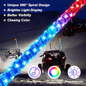 omotor 2 luces LED de 4 pies con Bluetooth y control remoto en espiral RGB Chase Light Offroad 360 ° Spiraling Rising Dream Wrap Baile látigos