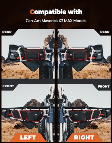 KEMIMOTO X3 Bolsas de almacenamiento para puerta delantera y trasera, color rojo compatible con Can Am Maverick X3 Max/X RS/DS/MR T/urbo RR All Max modelos con rodillera extraíble y soporte para vasos
