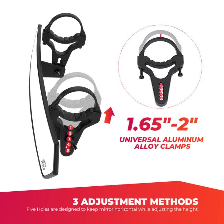 KEMIMOTO UTV espejo central lado a lado, espejo UTV de 15 pulgadas con abrazaderas ajustables de perfil bajo para barras de 1.65 a 2 pulgadas, compatible con Polaris RZR 2008-2023 y Can-Am