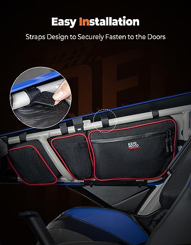 KEMIMOTO X3 Bolsas de almacenamiento para puerta delantera y trasera, color rojo compatible con Can Am Maverick X3 Max/X RS/DS/MR T/urbo RR All Max modelos con rodillera extraíble y soporte para vasos