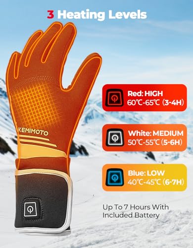 KEMIMOTO - Guantes calefaccionados para motocicleta, guantes calefactados para hombres y mujeres, guantes de trabajo con calefacción fina, visualización táctil con batería recargable que duran hasta 7 horas para esquí, ciclismo, golf, caza, senderismo, co