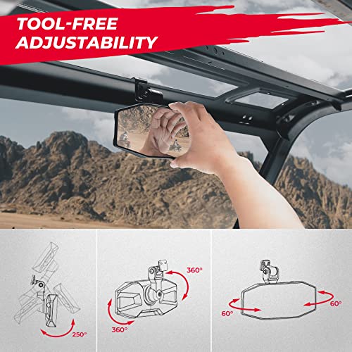 KEMIMOTO Espejo retrovisor ajustable sin herramientas, compatible con Polaris Ranger 1000 XP 900 500 570 / Crew Espejo retrovisor con visión amplia, repuesto para espejo retrovisor convexo # 2879969