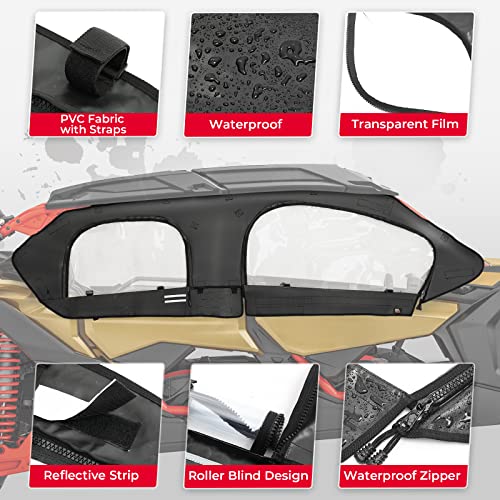 Kemimoto Kit de puerta superior suave X3, carcasa superior de puertas de cabina suave UTV, piel de puerta superior suave compatible con modelos de 4 plazas Can Am Maverick X3 Max 2017-2023, funciona con techo y parabrisas parciales