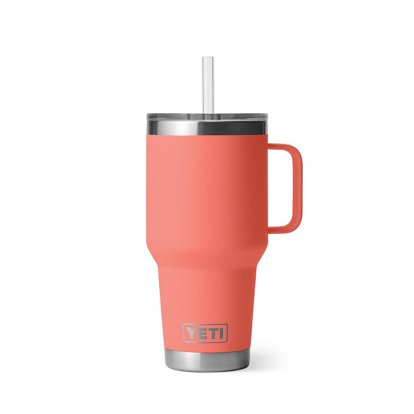 YETI Rambler - Vaso de 35 onzas con asa y tapa de popote, vaso de agua, taza aislada al aspiradora con asa, acero inoxidable, coral
