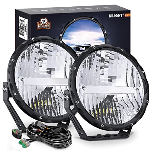 Nilight 7Inch Round Offroad Lights 2PCS 120W High Low Beam IP68 LED Driving Lights Pods Built-in EMC with 14AWG DT Connector Wiring Harness Kit for Truck ATV UTV SUV, 5 Years Warranty