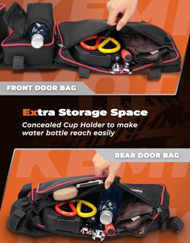 KEMIMOTO X3 Bolsas de almacenamiento para puerta delantera y trasera, color rojo compatible con Can Am Maverick X3 Max/X RS/DS/MR T/urbo RR All Max modelos con rodillera extraíble y soporte para vasos