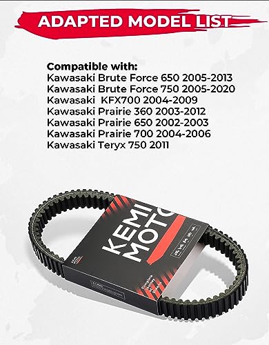 Kemimoto - Correa de transmisión para ATV, resistente compatible con Kawasaki Brute Force 650 750 2005-2020 / KFX700 2004-2009 / Prairie 360 650 700 2002-2012 / Teryx 750 2011 Reemplaza 44 448 59011-1080 59011-0019