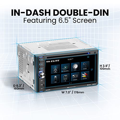 BOSS Audio Systems Elite BV765B - Reproductor de DVD para coche, doble din, audio Bluetooth y llamadas manos libres, pantalla táctil LCD de 6,5 pulgadas, MP3, CD, DVD, USB, SD, entrada auxiliar, receptor de radio AM/FM